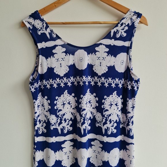 Gerard Blue White Pattern Sleeveless Summer Dress UK 12 Stretch - Picture 2 of 7